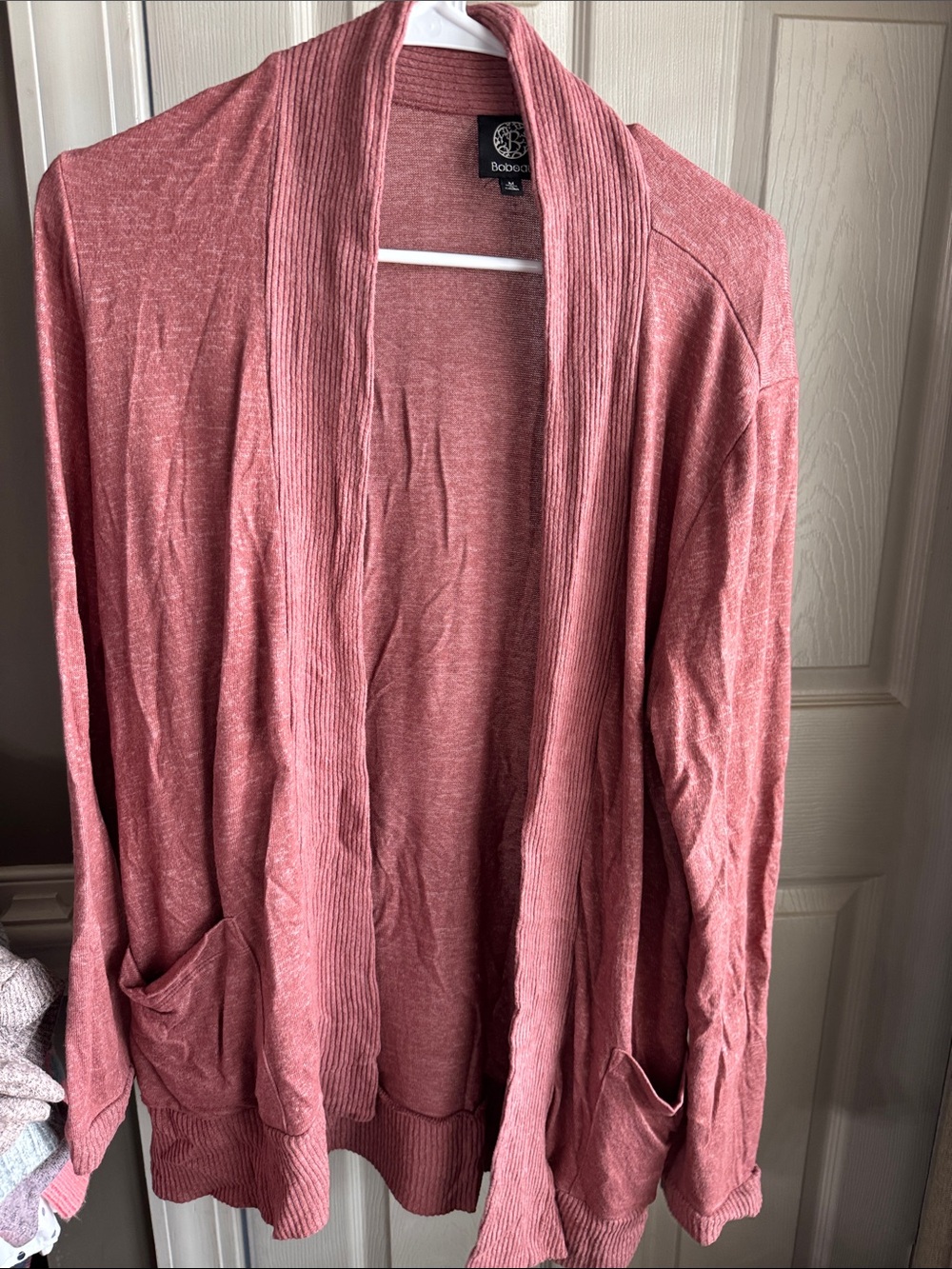 bobeau Dusty Rose Ribbed Open-Front Cardigan
